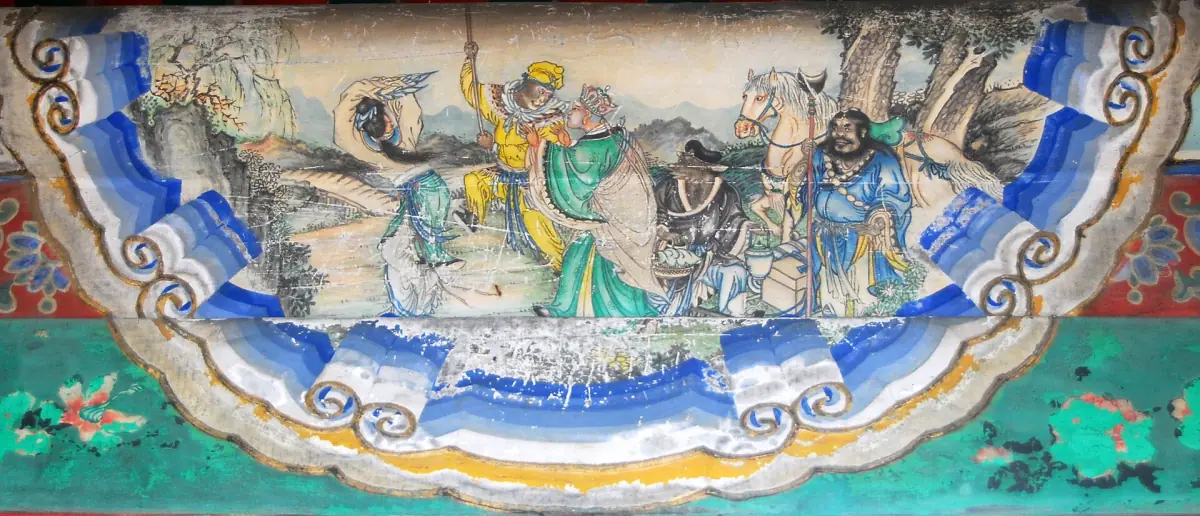 A painted panel in the Long Corridor